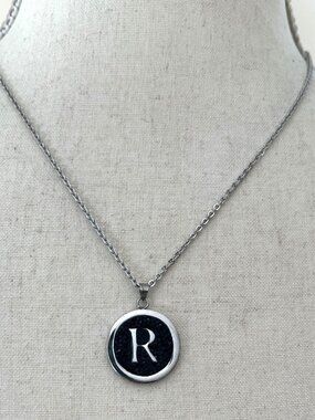 Personalized Initial R Pendant Necklace Stainless Steel Chain 18" + 2" Extension